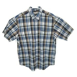 Turnbury Mens Oxford Shirt Multicolor Plaid Short Sleeve Button Down Collar L